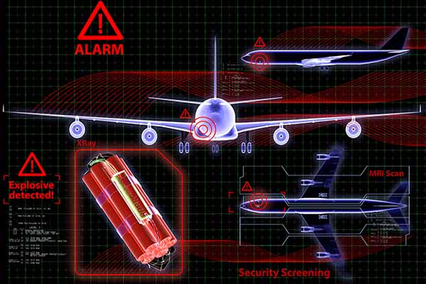 abstract image with plane, alarm, explosive