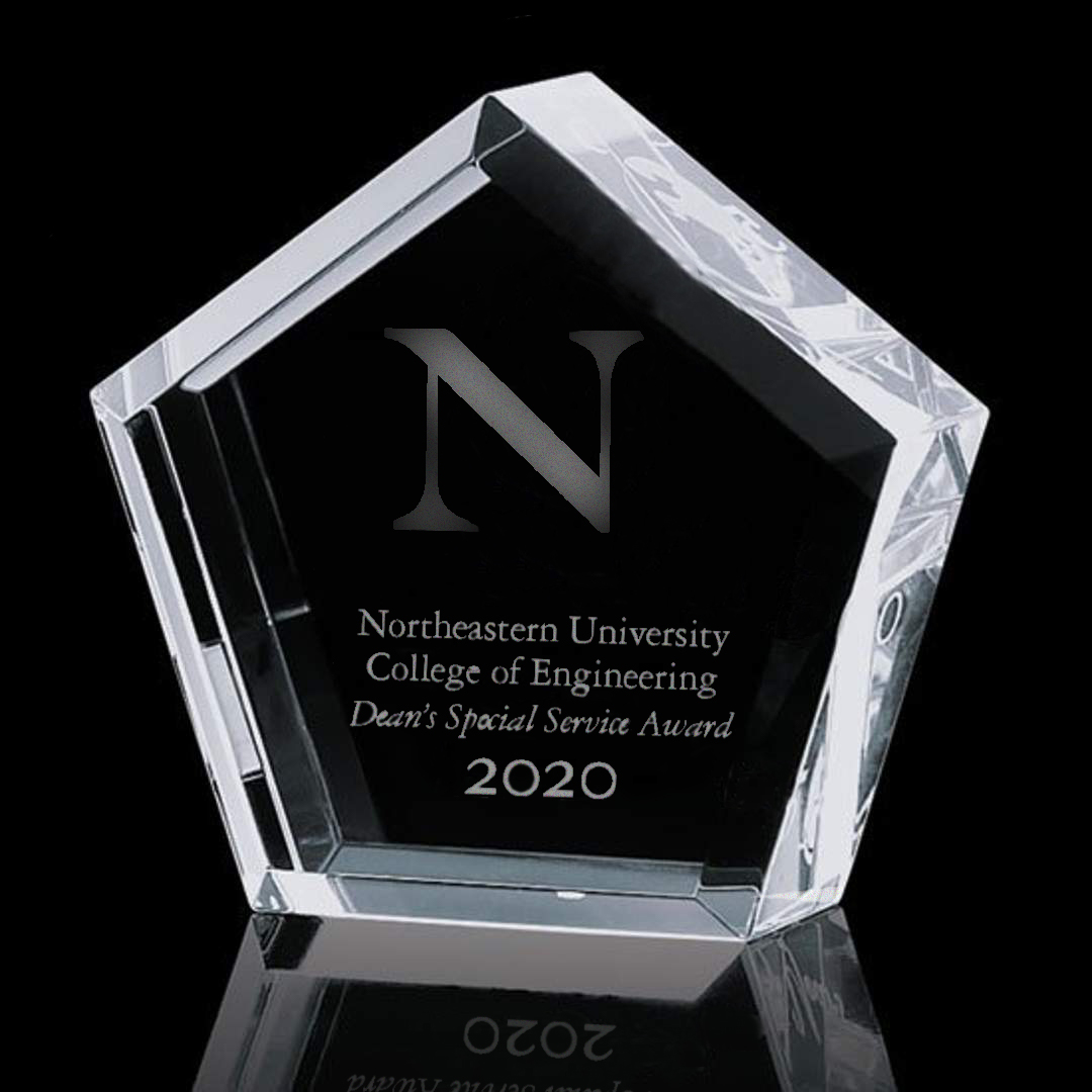 glass award that says Special Deans Award for College of Engineering 2020