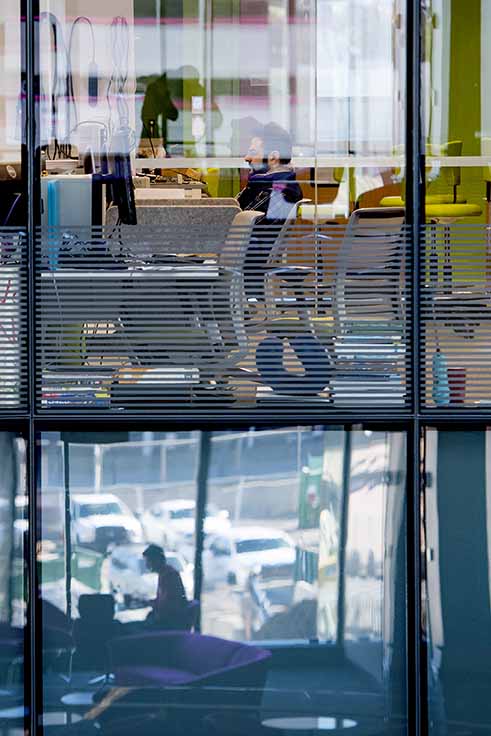students work in ISEC building