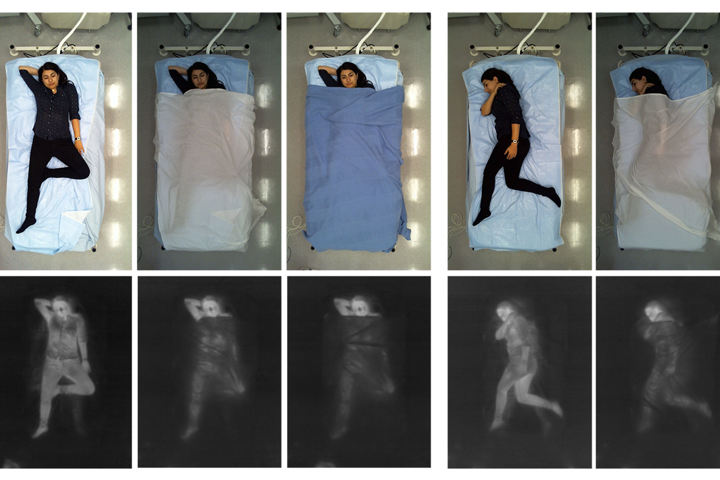 series of sleep positions showing person in bed