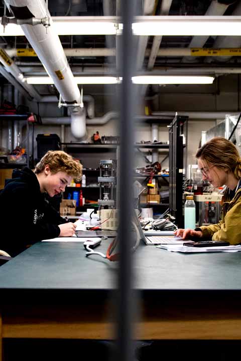 students working in first year engineering lab