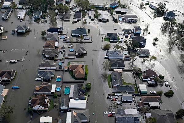 Homes are flooded in the aftermath of Hurricane Ida in Jean Lafitte