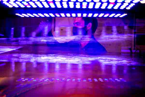 purple abstract of professor in lab