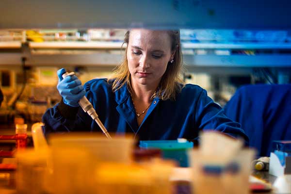 Abigail Koppes working in a lab.