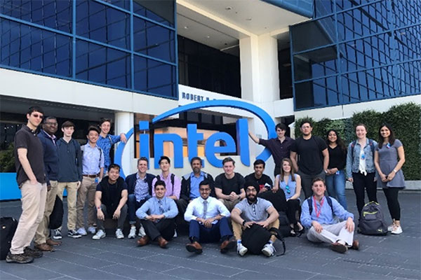 students in front of intel building