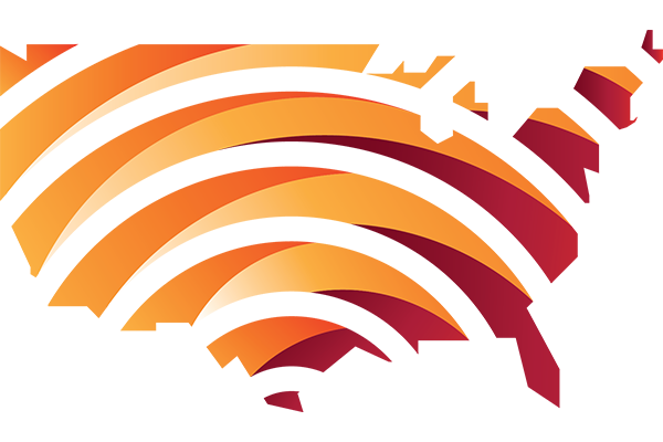 PAWR logo of U.S. with orange shades of lines in a wireless band shape across it