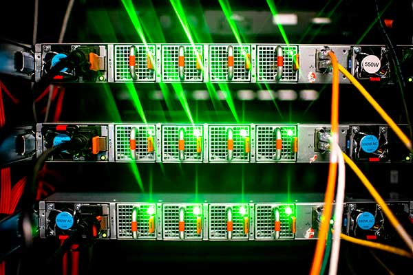 The back of computer servers.