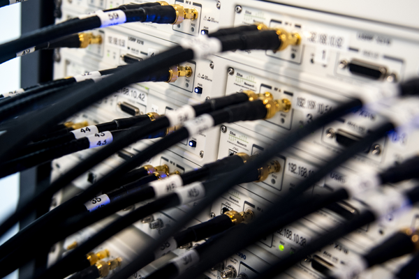 A detail view of the radio and server system used for professor Tommaso Melodia's WiNES lab.